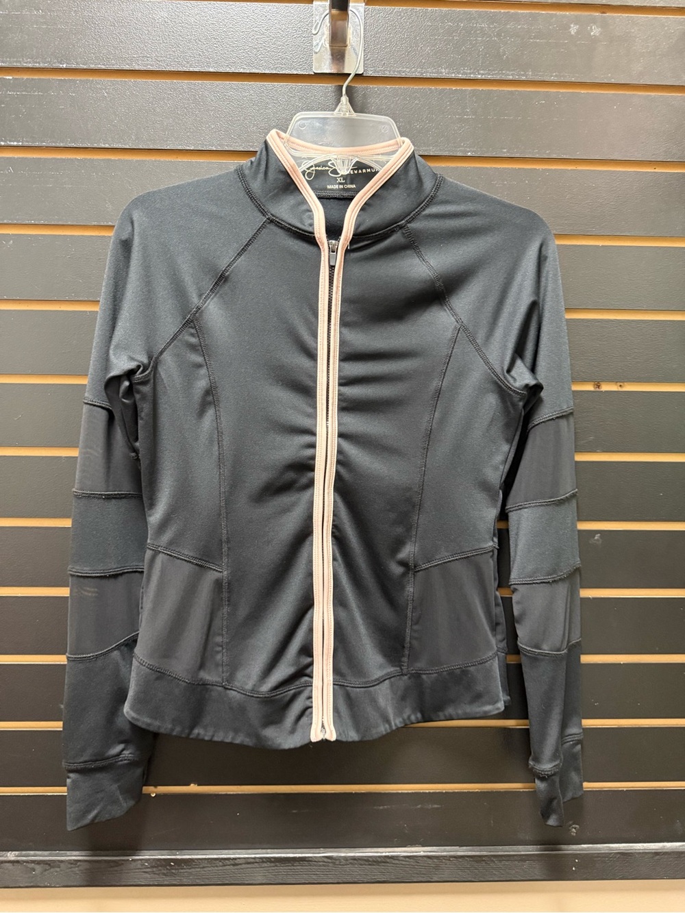 Jessica Simpson The Warm Up Black Pink Full Zip Athletic Jacket XL